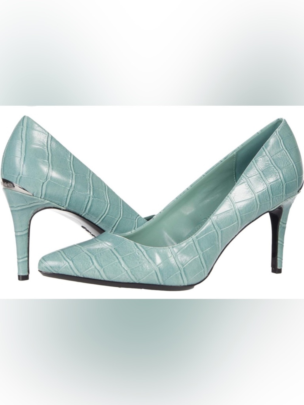 Calvin Klein Kamara Croc Embossed Leather Pump In Petal Green Size 9M